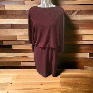 Jessica Howard Women's Size 14 Dolman Sleeve Blouson Sheath Dress-Burgundy